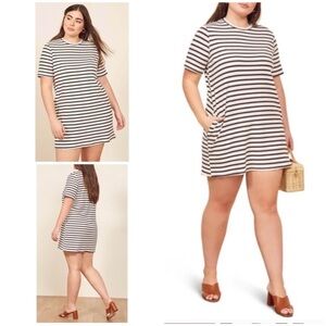 EUC Reformation Charli Striped Stretch Ribbed T-Shirt Mini Dress Large​​​​​